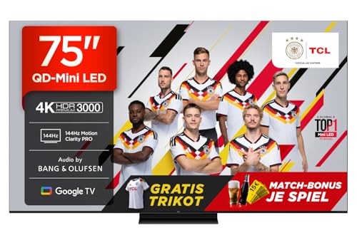 TCL 75Q7C QLED Mini LED Fernseher, 75 Zoll, 4K HDR Premium, Dolby Vision IQ & Atmos, Smart TV mit Google TV, 6.2.2 Sound, 144Hz VRR, AMD FreeSync Premium Pro, HDMI 2.1, AirPlay 2