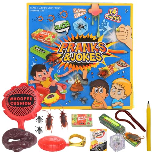 CWENDANER 14-Teiliges Scherzartikel Set Prank Set Ultimative Witzekiste Mit Furzkissen Und Realistischen Prank Artikel Für Partys Inklusive Pupskissen Und Streich-Gadgets
