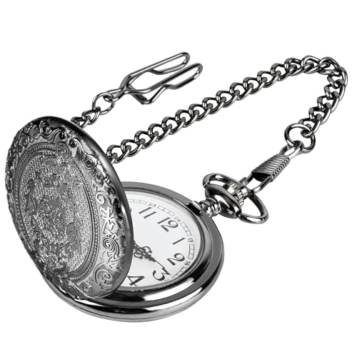 JSMTKJ Taschenuhr, Vintage Taschenuhr mit Kette, Arabisch Ziffern Quarz Taschenuhrs für Männer Frauen Vater Opa Geburtstag Jahrestag (schwarz)