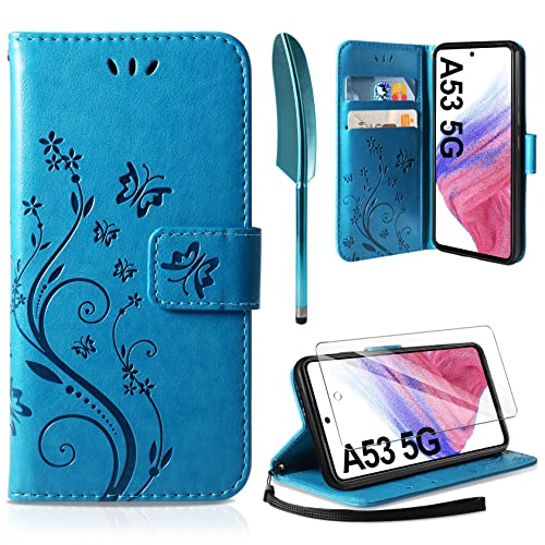 AROYI Lederhülle Kompatibel mit Samsung Galaxy A53 5G Hülle und Schutzfolie, Flip Wallet Handyhülle PU Leder Tasche Case Kartensteckplätzen Schutzhülle