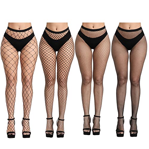 CHRORINE Set mit 2/4/8 Netzstrümpfen für Damen - Strumpfhosen mit hoher Taille - 2/4 Stile, Schwarz , One size