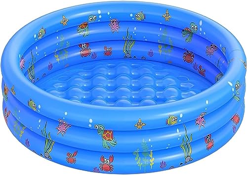 LATERN Planschbecken für Kinder, 100CM x 40CM Aufblasbar Baby Schwimmbad 3 Klingeln PVC rutschfest Bade Wannenpools für Kinder Familie Outdoor Garten Hinterhof Wasserspiel (Blau)