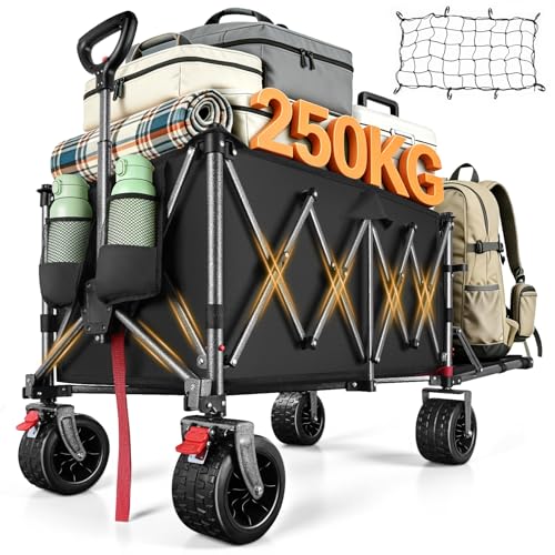 YEAUPE PRO Bollerwagen Faltbar, 260L 250KG Faltbarer Bollerwagen& Wagon for Festival, Geländegängiger Strandwagen mit 17cm Breiten Rädern, Ideal für Garten, Einkauf, Strand, und Outdoor Nutzung