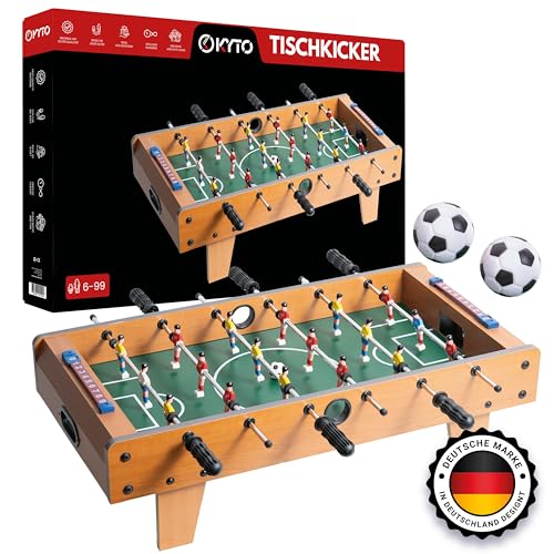 Kyto Tischkicker Kinder und Erwachsene, Kickertisch, Tischfussball - 70x35cm, aus Holz, Ink. 2X Kicker Fußbälle