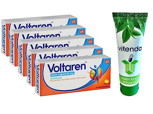 Voltaren Dolo Liquid 25 mg 5x20 Weichkapseln inclusiven einer Handcreme von vitenda - bei Muskel- und Rückenschmerzen