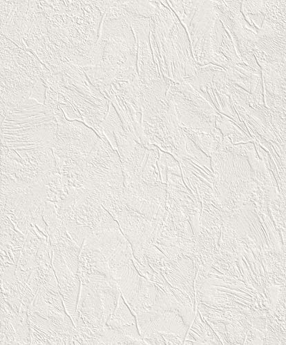 rasch Tapete 470604 – Einfarbige Vliestapete in Weiß mit grober Struktur in Putzoptik – 10,05m x 53cm (L x B)