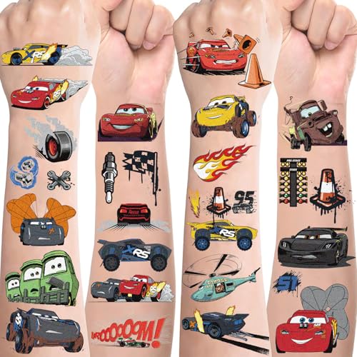 Cars Tattoo Kinder,10 Blätte Lightning Mcqueen Tattoo Sticker,Hautfreundliche Racing Kindertattoos Set Temporäre Tattoos für Jungen,Mitgebsel Kindergeburtstag Gastgeschenke Party Deko Geburtstag Deko