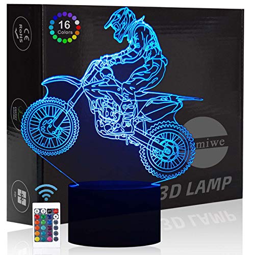 Comiwe Motorrad Motocross 3D Illusion Nachtlicht Spielzeug,Haus Dekor LED Bettseite Tischlampe 16 Farben Ändern und Fernbedienung,Weihnachten Geburtstag Geschenk für Junge Kinder Dirt Bike Liebhaber