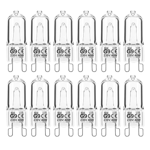 Jaenmsa G9 Halogen Leuchtmittel 12 Stück, G9 40W 230V Dimmbar Halogenlampen, Nicht Flimmern Kapsel Glühbirnen, Warmweiß Lampen 2700K für Backofenlampe, Deckenleuchten, Leuchter