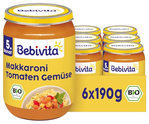 Bebivita Menüs ab 5. Monat Makkaroni mit Tomatensauce und Gemüse, 190g 6er Pack (6x190g)