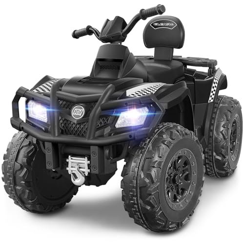 ELEMARA 2 Sitzer Kinder Quad für große Kinder,Elektro Auto Fuer Kinder ab 3 Jahre,6 km/h Höchstgeschwindigkeit,LED-Lichtern,Musik & Hupe,2 gefederten Rädern,Elektroauto für Jungen und Mädchen,Schwarz