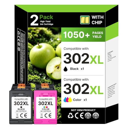 302XL Druckerpatronen Ersatz für HP 302 Druckerpatronen Multipack für HP 302 XL DeskJet 3630 3636 3638 3639 1110 2130 3633 Envy 4525 4520 4522 4527 OfficeJet 3831 3830 3833 5230 (2-Pack)