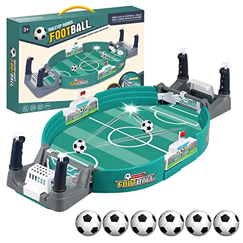 VOSSOT Interaktives Tischfußballspiel, Mini Tischkicker mit 6 Fußbälle, Tischfußball-Eltern-Kind-Spiel, Desktop Fußball Kit Spielzeug Slingshot Tischspiele, für 3+ Kinder und Erwachsene