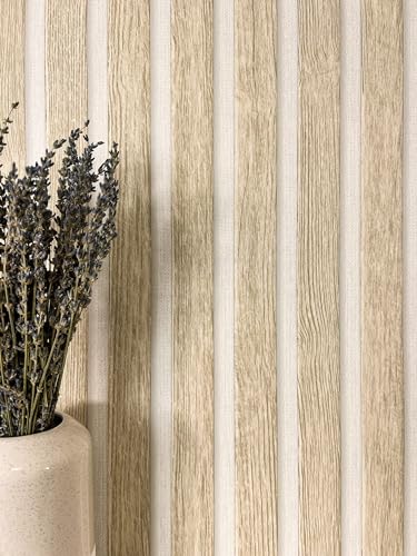 Newroom Tapete Beige Vlies Holzpaneele - Skandinavisch Modern Wandpaneele für Wohnzimmer Schlafzimmer