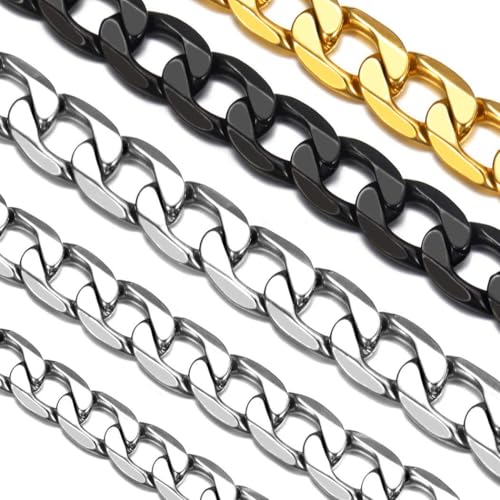 Suplight Unisex Kette 4mm breit Edelstahl Panzerkette Cuban Link Chain 46cm/18inch Halskette Klassische Collier für Damen Herren Jungen Mädchen perfektes Accessoire