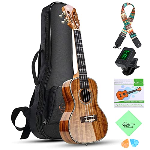 Hricane Konzert Ukulele aus Koa Feste Akazie Professional glatt glänzend Ukulelen Hawaii-Ukele Conzert Musikinstrumente 23 Zoll mit Tasche