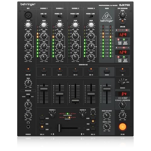 Behringer PRO MIXER DJX750 Professioneller 5-Kanal-DJ-Mixer mit fortschrittlichen Digitaleffekten und BPM-Zähler