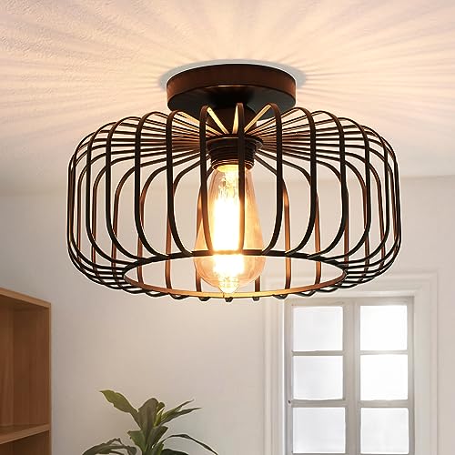 FRIDEKO HOME Deckenleuchte Schwarz,Modern Deckenlampe aus Metall E27-Fassung,1 Flammige Runde Lampenschirm Hängelampe für Küche Flur Wohnzimmer Schlafzimmer Esszimmer