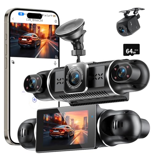 360° Dashcam Auto Vorne Hinten 4K/1080P, 4 Kanal Dash Cam Auto Kamera mit 64GB SD-Karte,3