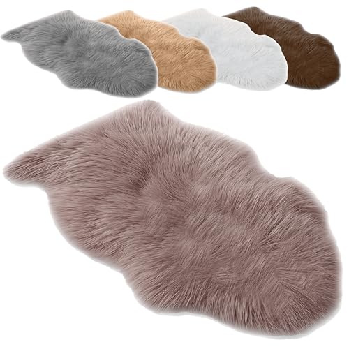 Andreas Dell Schaffell Teppich Echtes Lammfell 100% Naturfell Weicher Sheepskin Teppich, Flauschiger Schafspelz als Bettvorleger, Sitzfell Deko Fell für Sofa & Wohnzimmer (Taupe, L: 100 bis 110cm)