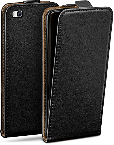 moex Flip Case für Huawei P8 Hülle klappbar mit 360 Grad Schutz, Handyhülle mit Displayschutz, PU Leder Handytasche Lederhülle, Flip Case Cover Klapphülle, Schwarz