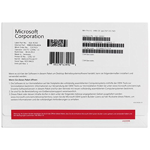 Windows 8.1 Pro OEM 64 Bit Vollversion