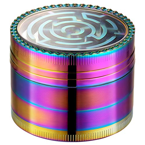 LIHAO Grinder Pollen Crusher Regenbogen Farbe 4-teiliges Set Krautmühle Zinklegierung für Spice, Kräuter, Gewürze, Herb (Maze-Design)