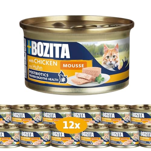 Bozita Mousse Huhn – 12x85g Nassfutter für Katzen in feiner Mousse-Textur mit Huhn - getreidefreie Rezeptur, ohne Zuckerzusatz - mit Postbiotika zur Unterstützung Einer gesunden Darmflora