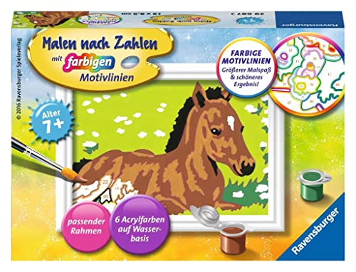 Ravensburger CreArt 29687 - Kleines Fohlen - Malen nach Zahlen Pferd für Kinder ab 7 Jahre, Malset mit Rahmen, Pinsel und Acrylfarben, Geschenk für Mädchen und Jungen