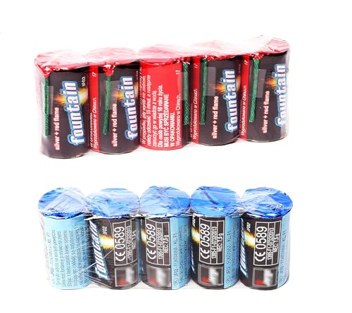 h2i Mini Vulkan | 10 St. | +/- 20 sek | Outdoor Leuchtfontäne mit silber rot & blauem Funkenregen für Silvester, Halloween & Partys | Kinder & Jugendfeuerwerk | Ganzjahresfeuerwerk Kat 1
