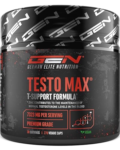 Testo MAX® - 270 Kapseln - extra hochdosiert mit 7323 mg pro Tagesdosis - mit D-Asparaginsäure - Tribulus - Maca Extrakt - Bor - Zink - Aminosäuren - vegan