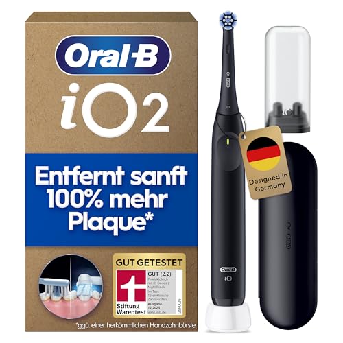 Oral-B iO Series 2 Elektrische Zahnbürste — Electric Toothbrush, Inkl. 1 Aufsteckbürste, 3 Putzmodi für Zahnpflege, Magnet-Technologie, Reise-Etui, Aufsteckbürsten-Etui — Designed by Braun, Schwarz