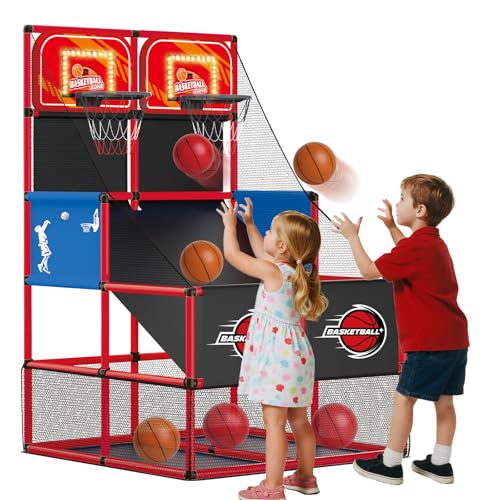 Arcade Toy Basketball Spielset für Kinder mit Punktetabelle – Elektronisches Basketballkorb für Kinder Sport-Spielzeug für drinnen und draußen, Geschenk für Mädchen Jungen 3 4 5 6 7 Jahre (Rot)
