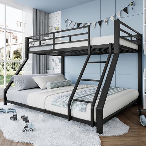 NovaFurnish Etagenbett, 90x200cm+140x200 cm, Geländer, Stufe, EN747 Zertifiziert, ohne Matratze, Metall, Schwarz