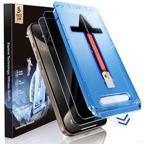 MAGIC JOHN 2 Stück für iPhone 15 Pro Max für Sichtschutzfolie (6,7 Zoll), 28-Grad-schutzwinkel-Einfaches, Auto-Dust-Eliminierung, 9H, Bläschenfrei, Einfache Installation