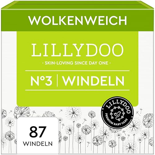 LILLYDOO hautfreundliche Baby Windeln - Größe 3 (6+ kg), Halbmonatsbox (87 Stück), Sicherer Auslaufschutz, Weich, Ohne Parfüme & Lotionen für empfindliche Haut, Dermatologisch getestet