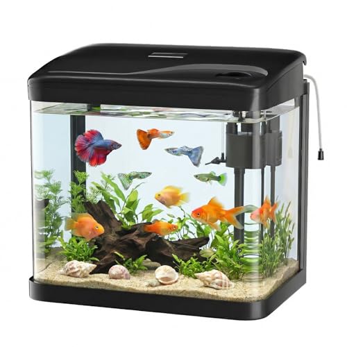 PUTINEI 10L Aquarium Set Nano Fischtank Aquarium Mit LED-Leuchten & Filtersystem kleines Aquariums Komplettset Schwarz