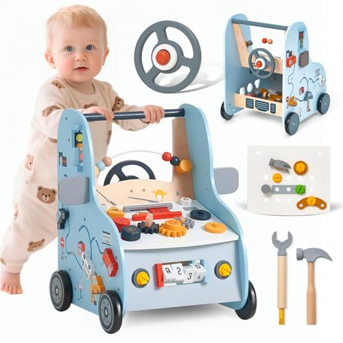 Lauflernwagen aus Holz (Auto) Auto-Lauflernwagen für Kinder ab 1 Jahr 2-in-1 Mehrfunktion Baby-Walker & Activity-Tisch​ für Jungen und Mädchen Motorische Fähigkeiten Wooden Push Walker