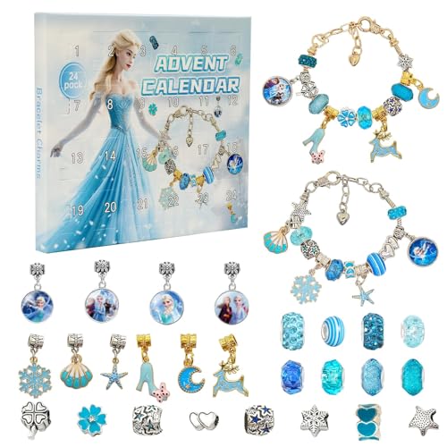 LAISU Adventskalender Schmuck Charms, Mini DIY Bastelset mit Anime-Prinzessin Armbänder und Anhänger, Weihnachtskalender Kleine Geschenke mit 24 Countdown Überraschungen für Mädchen und Junge Frauen