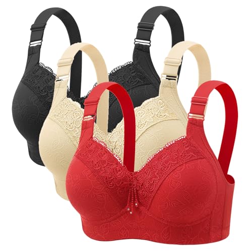 3er Pack BH Damen ohne Bügel Push Up Bustier Sexy Starker Halt Große Brüste Klassische BHS Set Weich Bequemer Unterwäsche Bra mit Verstellbarem Fitness Dessous für Alltag