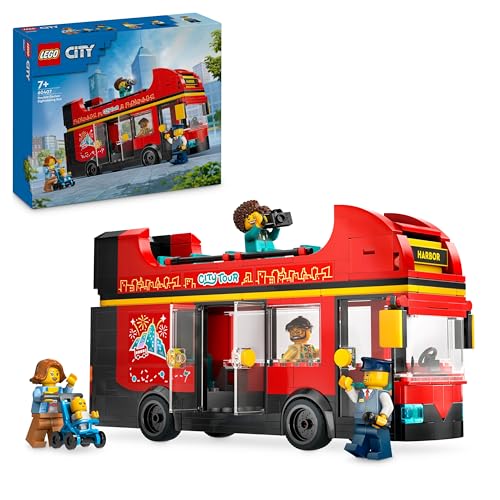 LEGO City Doppeldeckerbus, Doppeldecker Spielzeug-Bus, Fahrzeug-Spielset für Mädchen und Jungen ab 7 Jahren, enthält 5 Figuren, darunter auch EIN Baby im Kinderwagen 60407