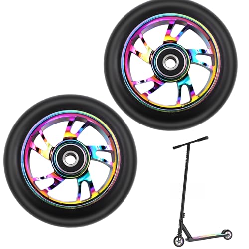 Stunt Scooter Rollen, 2 PCS scooter Ersatzräder 88A mit ABEC-9 Lager Aluminium Speichenkern, Ersatzräder für Stunt scooter 100mm, Räder Kompatibel für Meisten Stuntscooter & Kickscooter