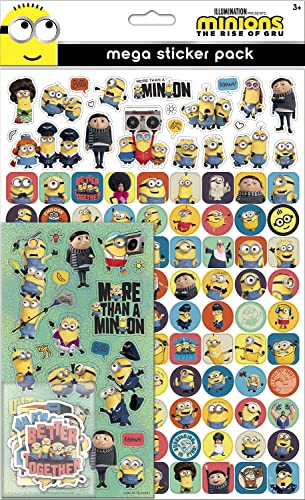 Paper Projects 01.70.22.027 Minions: The Rise of Gru Mega-Pack | Drei Arten von Aufklebern (insgesamt 150) | wiederverwendbar auf nicht-porösen Oberflächen, mehrfarbig, 29,7 cm x 11 cm