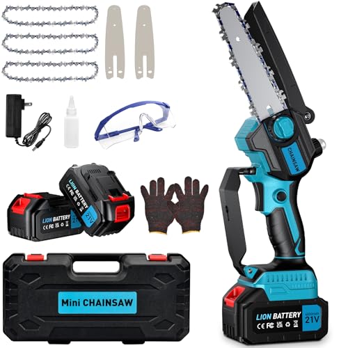 Mini Kettensäge mit Akku 2x4000mAh 6 Zoll, Handkettensäge Akku Bürstenloser Motor, Astsäge Akku mit Automatischer Öler, für Garten Baumschnitt Schere und Schneiden