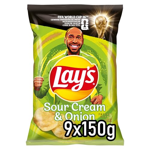 Lay's Sour Cream & Onion – Knusprig gewürzte Kartoffelchips für eine gelungene Party (9 x 150 g) (Verpackungsdesign kann abweichen)