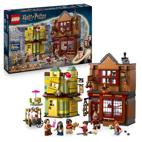 LEGO Harry Potter Qualität für Quidditch & Fortescues Eissalon - Set mit 2 Winkelgasse Läden, 6 Minifiguren & Zubehör inkl. Nimbus 2000 Besen - Geschenk für Jungen & Mädchen ab 8 Jahren - 76452
