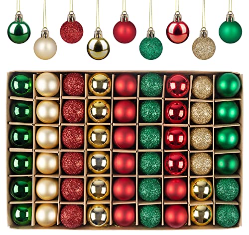 Weihnachtskugeln 54er Set, Christbaumkugeln 3CM, Weihnachtskugeln klein Kunststoff, Glänzend Matt Mini Christbaumkugeln,Bruchsicher Kleine Kugeln Weihnachten mit Schlüsselband(Grün Gold Rot)