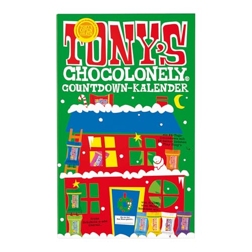 TONY'S CHOCOLONELY - Countdown-Kalender mit 10 Sorten Tiny Tony's - Schokoladen Adventskalender mit 24 Türchen und 10 beliebten Sorten. Fairtrade Schokolade ohne Palmöl, hergestellt in Belgien