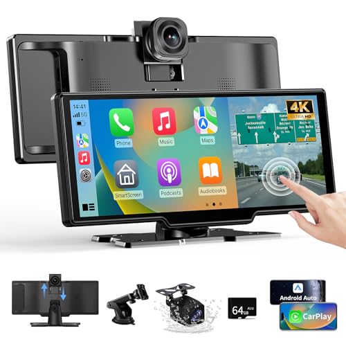 Alpinetech 11 Zoll Carplay Display & Android Auto Display, Car Play mit 4K Dashcam 1080P Rückfahrkamera IPS Touchscreen Bluetooth Mirror Link FM AUX Siri Assistant 64G TF