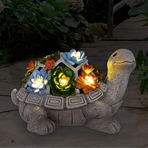 Yeomoo Geschenke für Frauen Mama Vatertagsgeschenk für Papa, Solar Gartenfiguren Schildkröte Gartendeko für Draußen, mit Sukkulenten Leuchten Home Balkon Dekoration, Kawaii Figur Zimmer Terrasse Deko